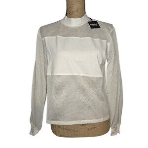 NWT Nordstrom Poof White long-Sleeve Sheer Mesh see through top small